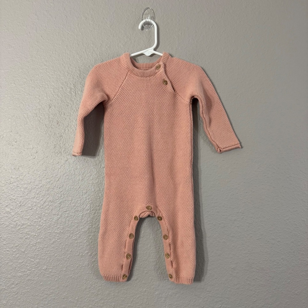 Rise Little Earthling Girl's Size 9-12M Pink Knit Organic Cotton Romper BUDRP20